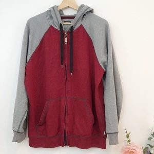 Levi’s | Gray burgundy zip up hoodie, size L
